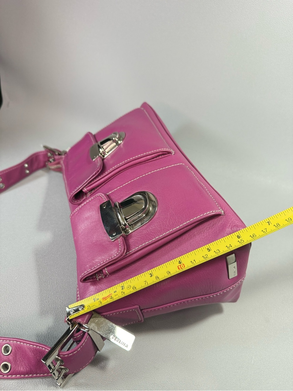 Perlina Vintage Y2K Multi-Pocket Fushia Pink Leather Shoulder Bag NWT - Picture 14 of 16